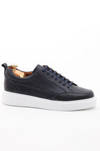 Luxurious Navy Blue Leather Sneakers