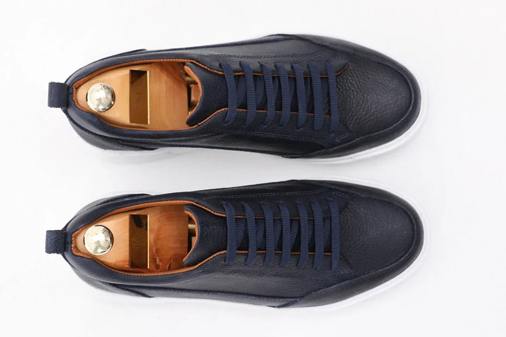 Luxurious Navy Blue Leather Sneakers