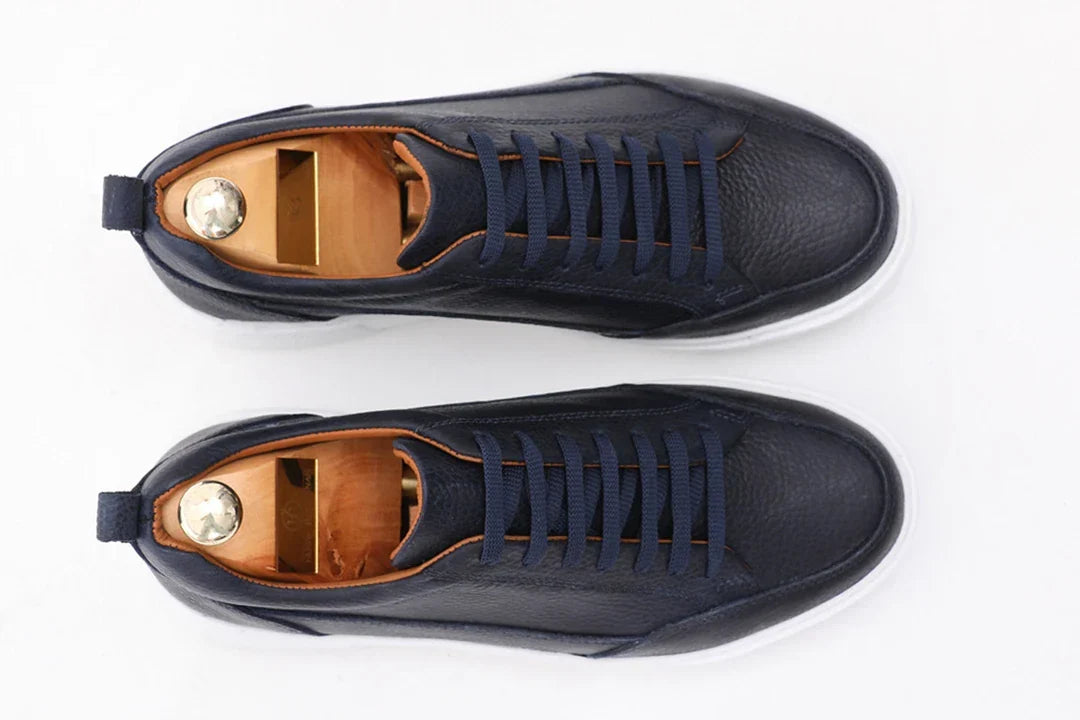 Luxurious Navy Blue Leather Sneakers