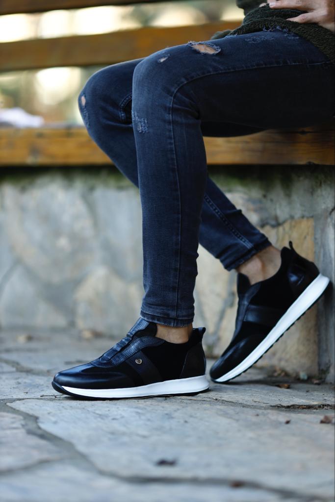 Modern Black Suede Leather Sneakers