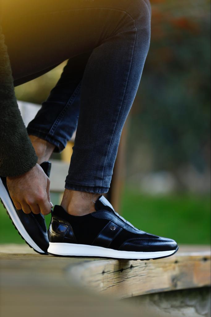 Modern Black Suede Leather Sneakers