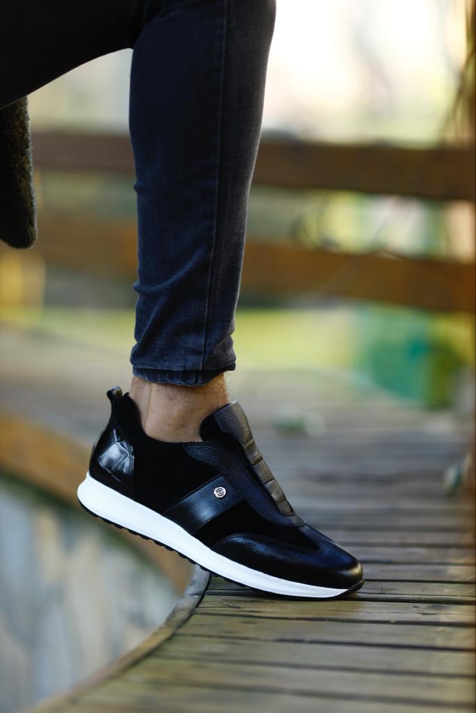 Modern Black Suede Leather Sneakers