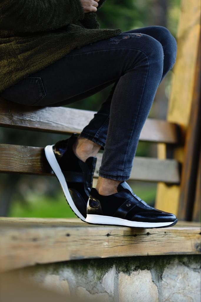 Modern Black Suede Leather Sneakers