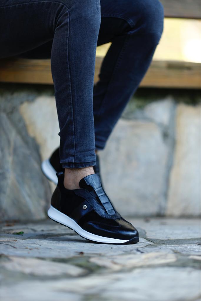 Modern Black Suede Leather Sneakers