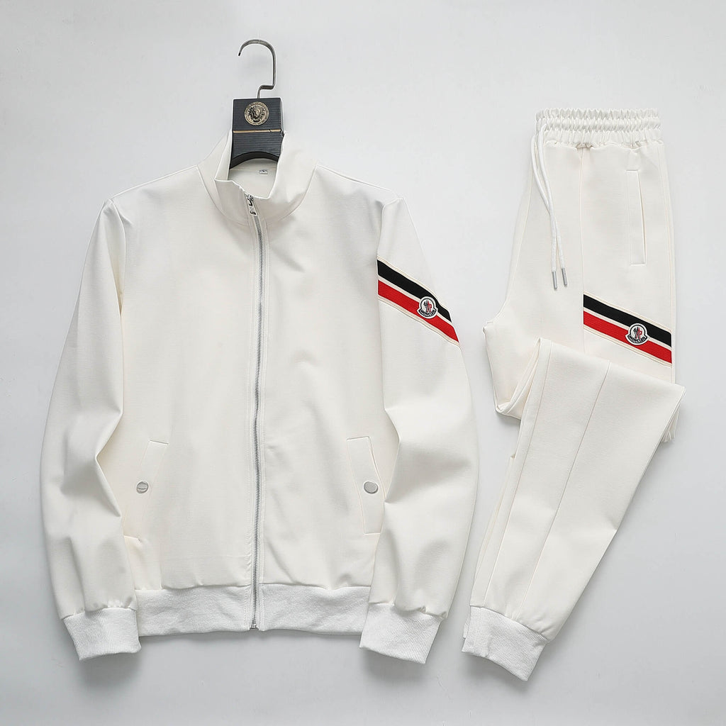 Moncler Tricolor Striped Patch Technical Tracksuit White