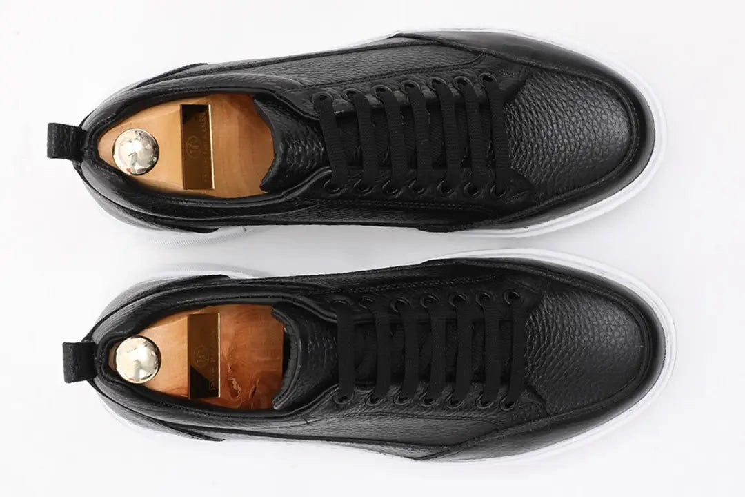 Onyx Luxe Black Leather Sneakers - Elegant Men's Footwear