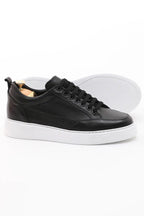 Onyx Luxe Black Leather Sneakers - Elegant Men's Footwear