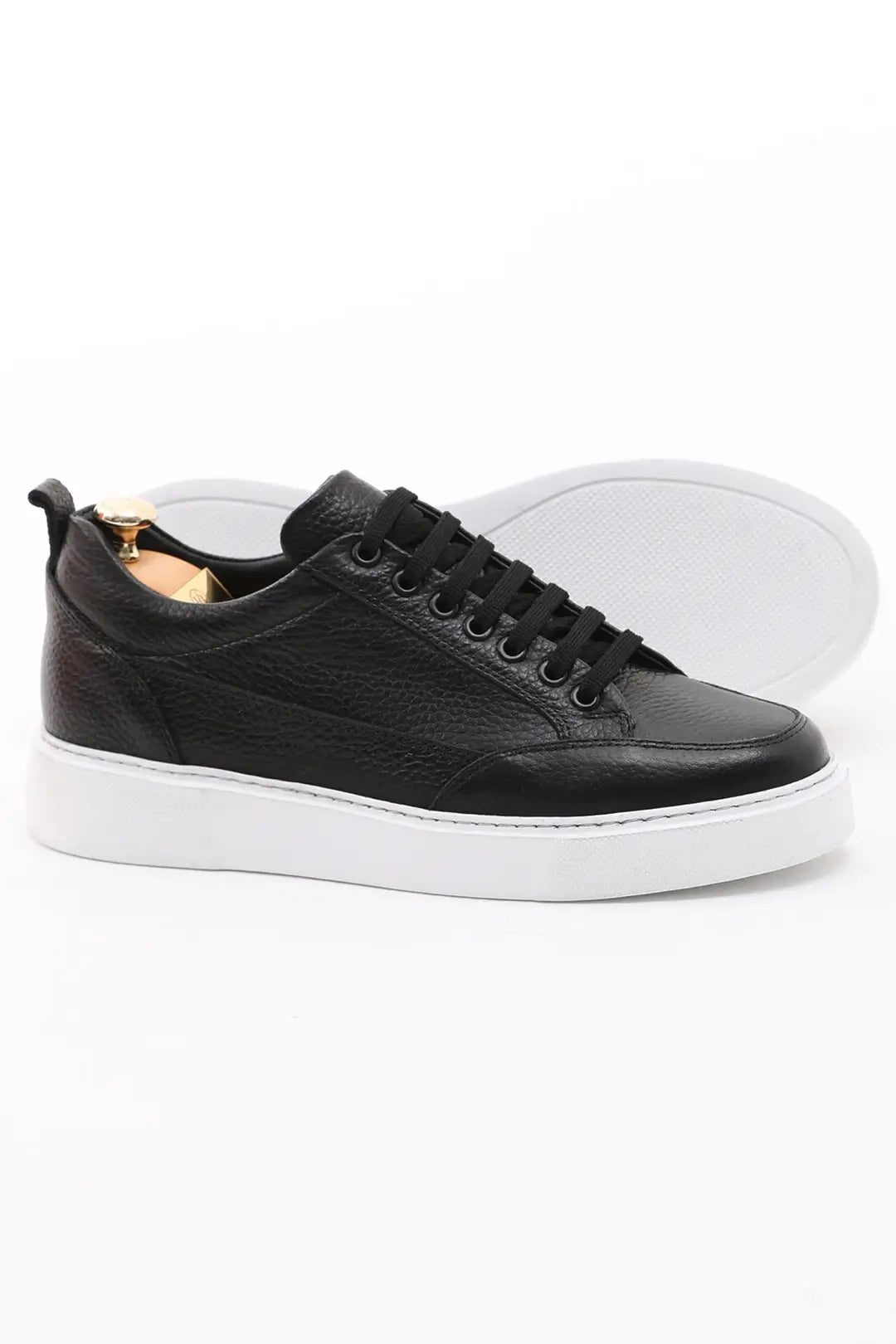 Onyx Luxe Black Leather Sneakers - Elegant Men's Footwear