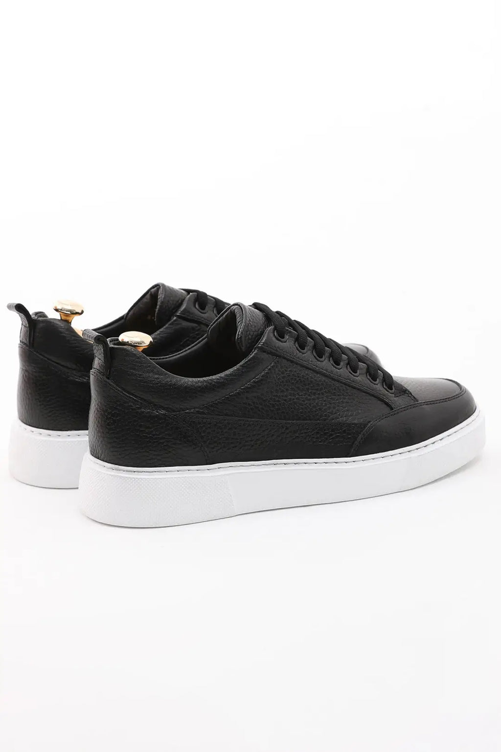 Onyx Luxe Black Leather Sneakers - Elegant Men's Footwear