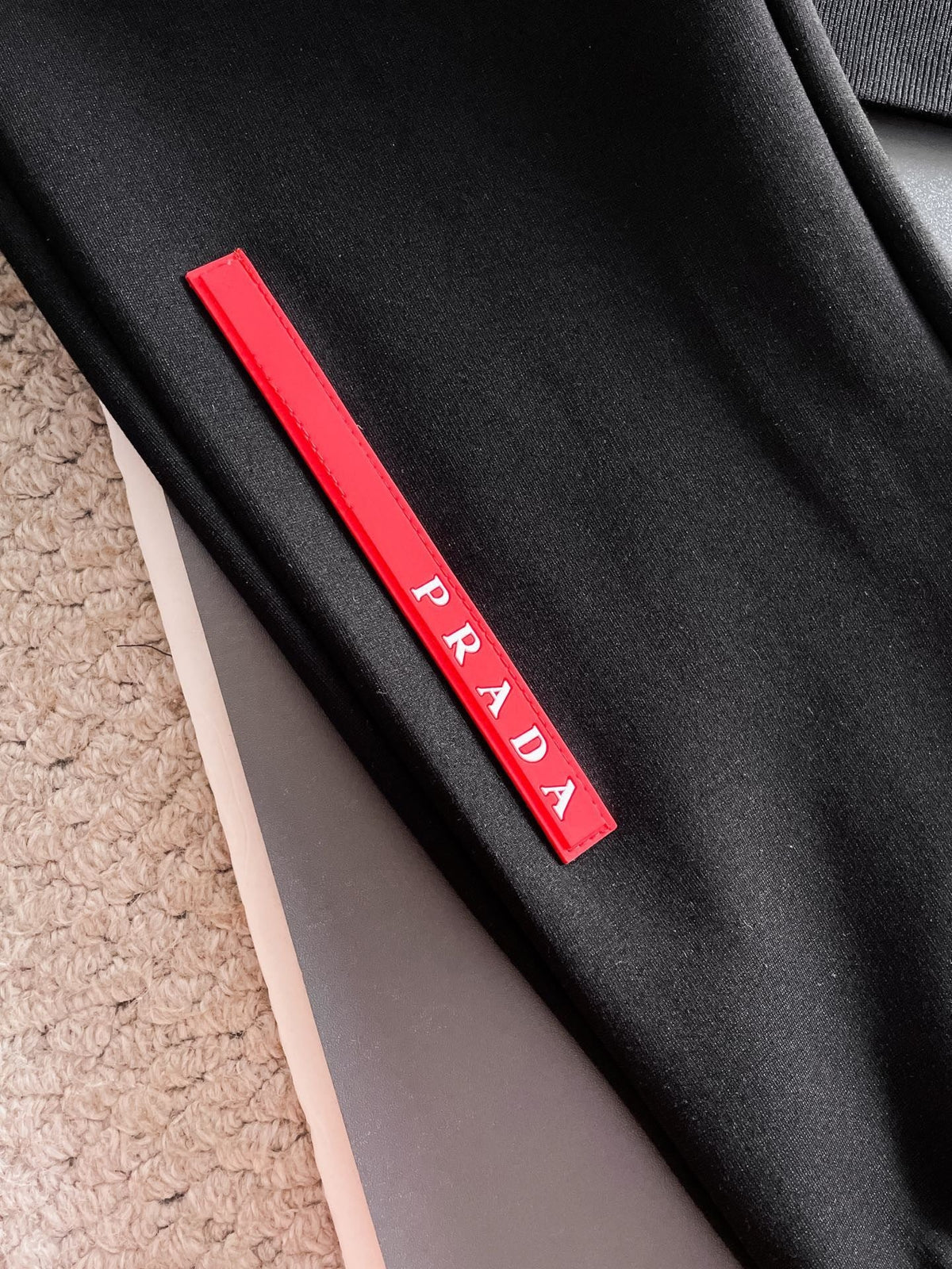 Prada Linea Rossa Tracksuit Set - Black Technical Knit Cargo Jacket & Joggers
