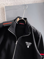 Prada Linea Rossa Tracksuit Set - Black Technical Knit Cargo Jacket & Joggers