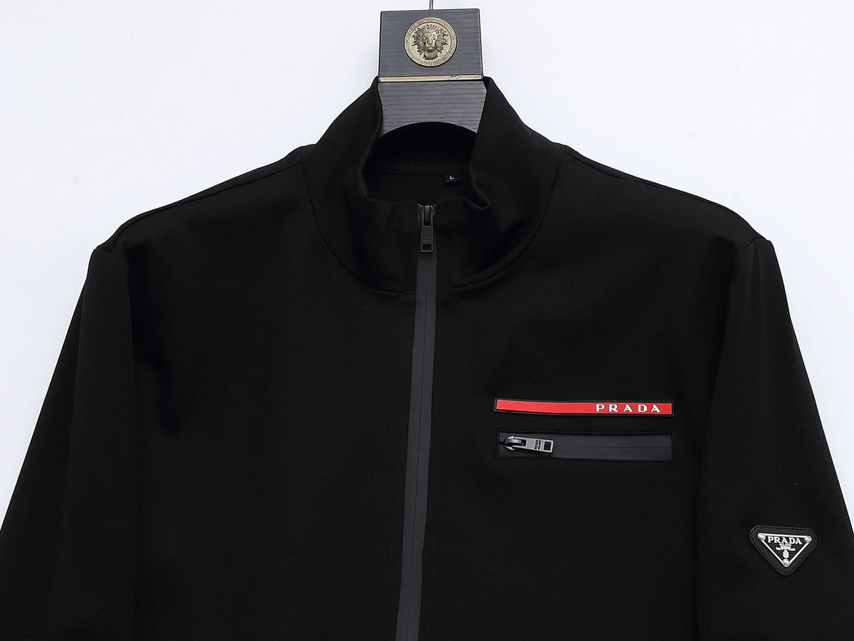 Prada Linea Rossa Tracksuit Set - Black Technical Knit Zip Jacket & Pants