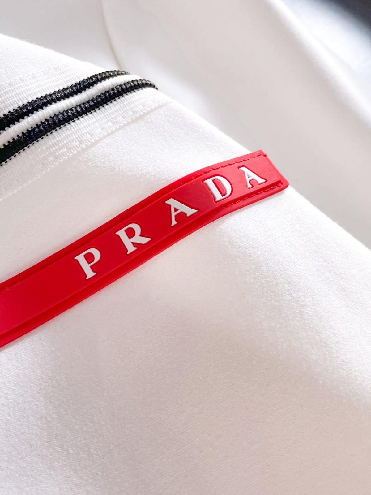 Prada Linea Rossa Tracksuit Set - White Technical Knit Stripe Zip Jacket & Pants