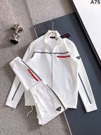 Prada Linea Rossa Tracksuit Set - White Technical Knit Stripe Zip Jacket & Pants