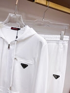 Prada Linea Rossa White Tracksuit Set - Technical Knit Zip-Up Hoodie & Jogger Suit