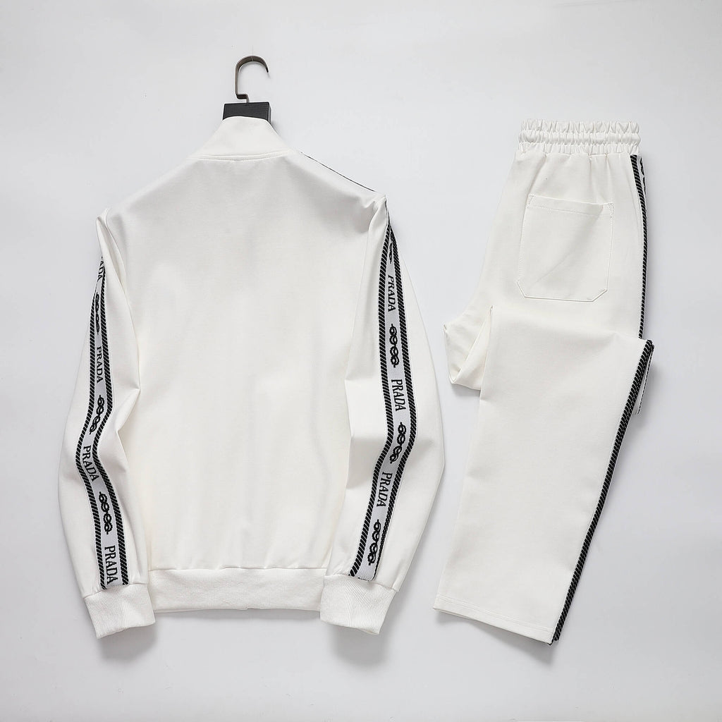 Prada Milano Logo Side Band Technical Jersey Tracksuit White