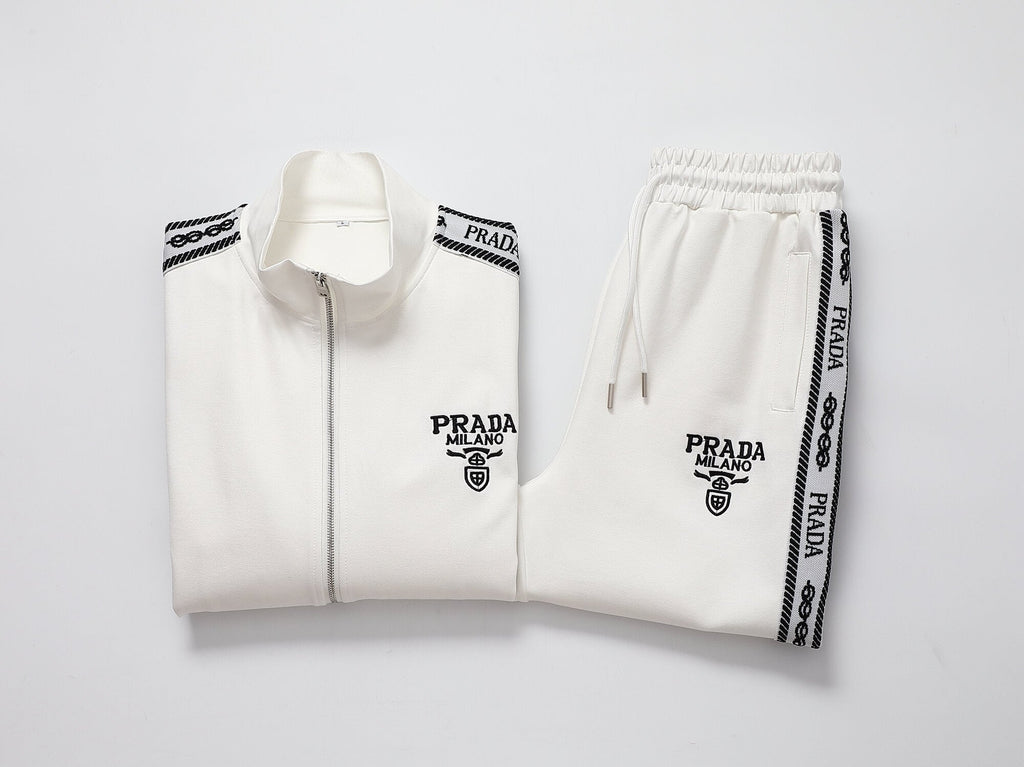 Prada Milano Logo Side Band Technical Jersey Tracksuit White