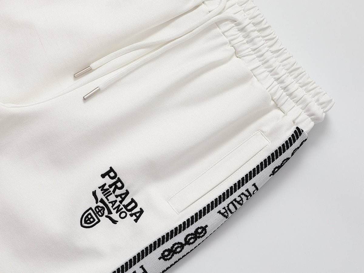 Prada Milano Logo Side Band Technical Jersey Tracksuit White