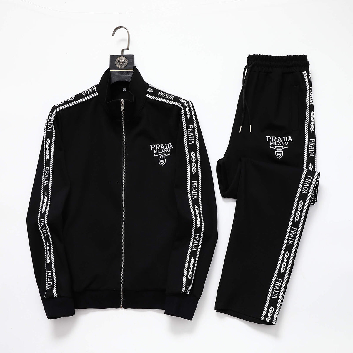 Prada Milano Logo Side Band Technical Jersey Jacket Black