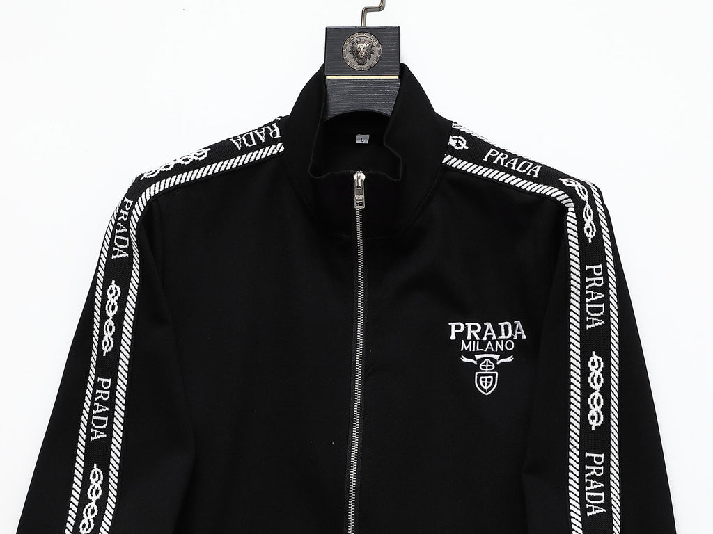 Prada Milano Logo Side Band Technical Jersey Jacket Black