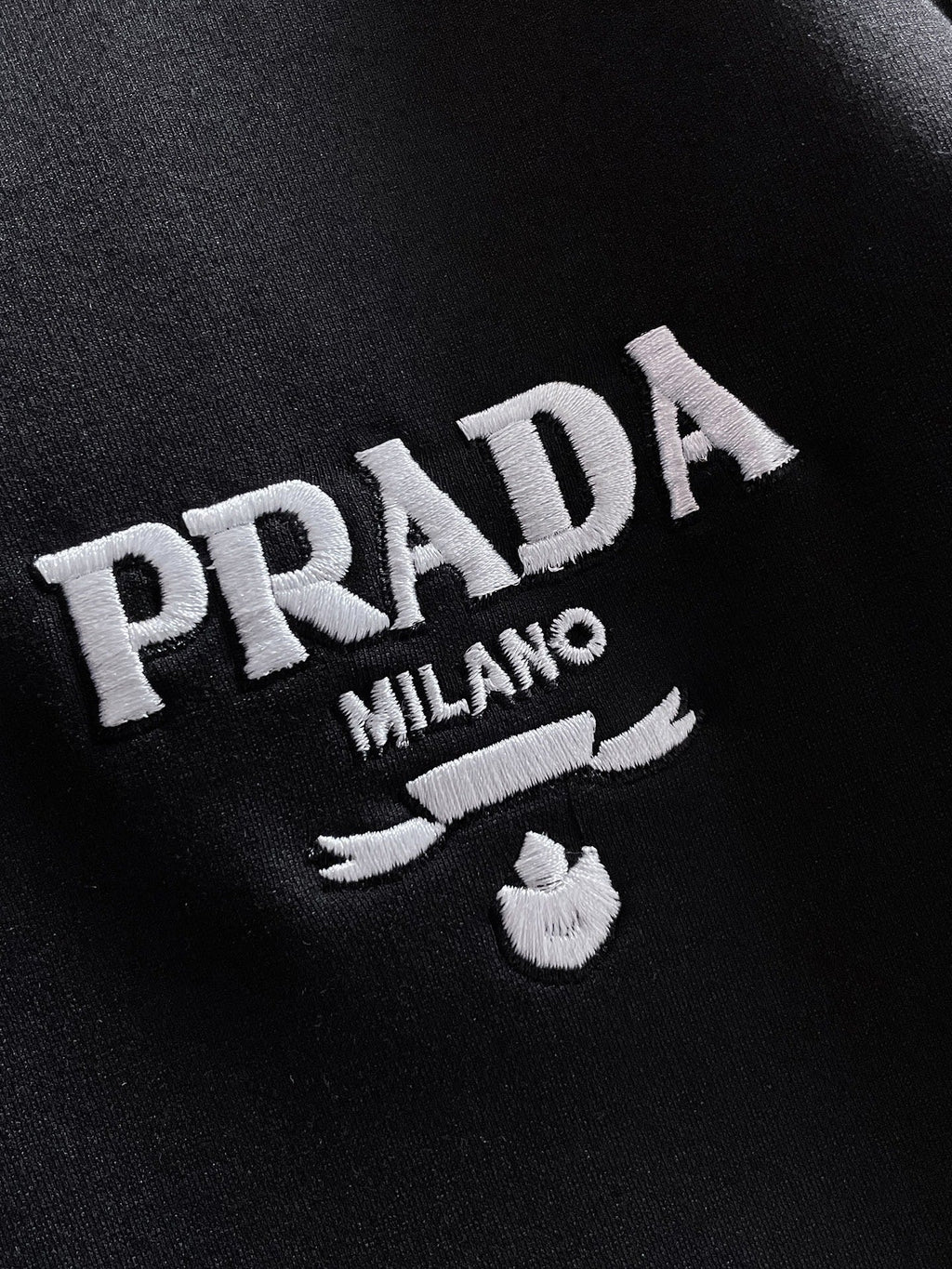Prada Milano Tracksuit Set - Black Technical Knit Piping Zip Jacket & Pants