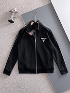 Prada Milano Tracksuit Set - Black Technical Knit Piping Zip Jacket & Pants
