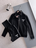 Prada Milano Tracksuit Set - Black Technical Knit Piping Zip Jacket & Pants