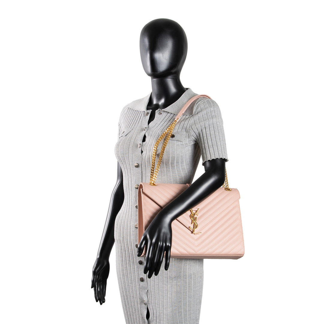 Blush Pink Matelassé Chain Shoulder Bag