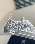 Dior B23 Low-Top Sneaker in White & Gray Dior Oblique Transparent Technical Canvas