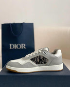 Dior B27 Low-Top Sneaker Grey and White Smooth Calfskin with Black Dior Oblique Jacquard Panel