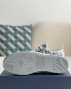 Dior B23 Low-Top Sneaker in White & Gray Dior Oblique Transparent Technical Canvas