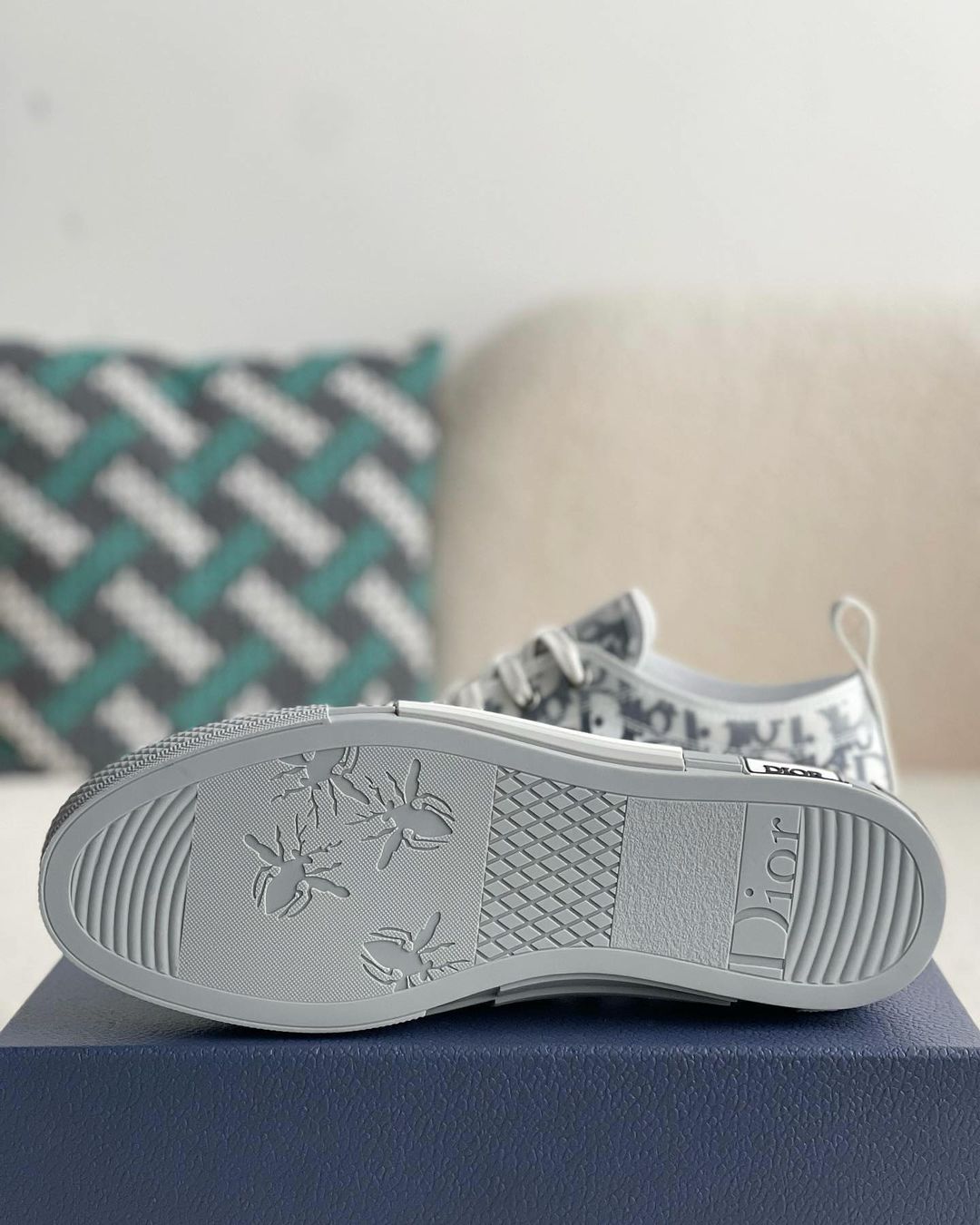 Dior B23 Low-Top Sneaker in White & Gray Dior Oblique Transparent Technical Canvas