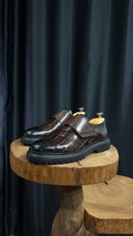 Saint-Tropez Monk Strap — Brown Croc-Embossed