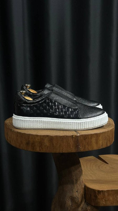 HolloShoe Onyx Black Pebbled Leather Slip-Ons