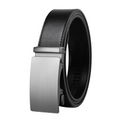 Laliya Black Leather Automatic Ratchet Belt with Brushed Metal Buckle