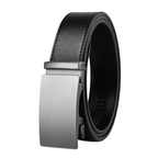 Laliya Black Leather Automatic Ratchet Belt with Brushed Metal Buckle