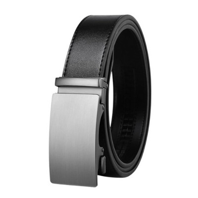 Laliya Black Leather Automatic Ratchet Belt with Brushed Metal Buckle