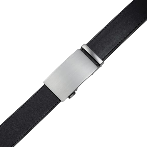 Laliya Black Leather Automatic Ratchet Belt with Brushed Metal Buckle