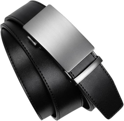 Laliya Black Leather Automatic Ratchet Belt with Brushed Metal Buckle