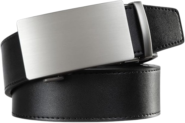 Laliya Black Leather Automatic Ratchet Belt with Brushed Metal Buckle
