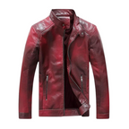 Laliya Wine Red Faux Leather Biker Jacket with Quilted Shoulders