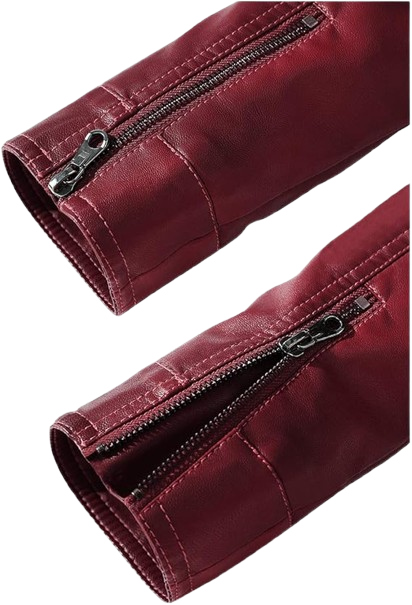 Laliya Wine Red Faux Leather Biker Jacket with Quilted Shoulders