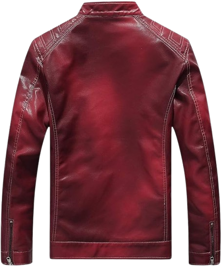 Laliya Wine Red Faux Leather Biker Jacket with Quilted Shoulders
