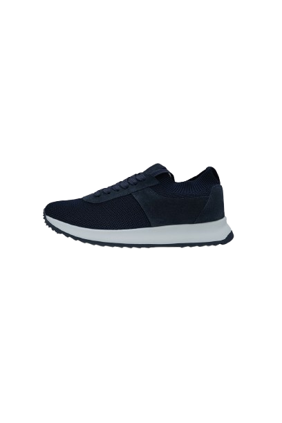 Laliya Navy Blue Breathable Knit and Suede Low-Top Sneakers