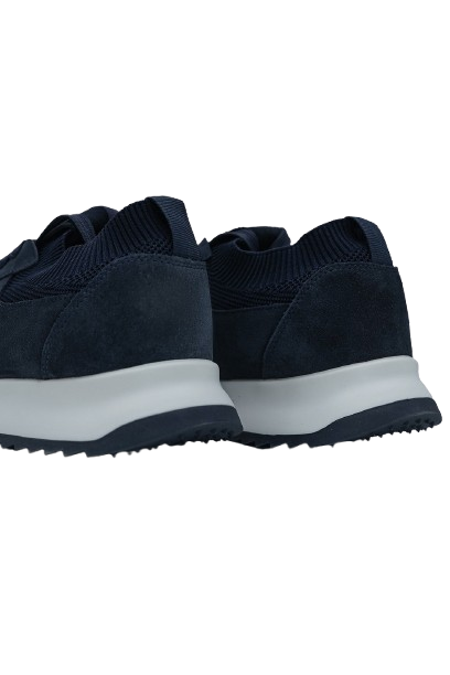 Laliya Navy Blue Breathable Knit and Suede Low-Top Sneakers