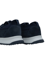 Laliya Navy Blue Breathable Knit and Suede Low-Top Sneakers