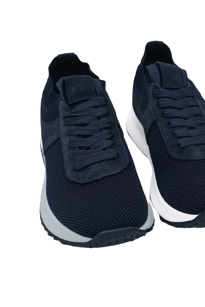 Laliya Navy Blue Breathable Knit and Suede Low-Top Sneakers