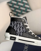 Dior B23 High-Top Sneaker in Black & White Dior Oblique Canvas with Patent Leather Panels