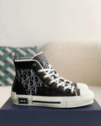 Dior B23 High-Top Sneaker in Black & White Dior Oblique Canvas with Patent Leather Panels