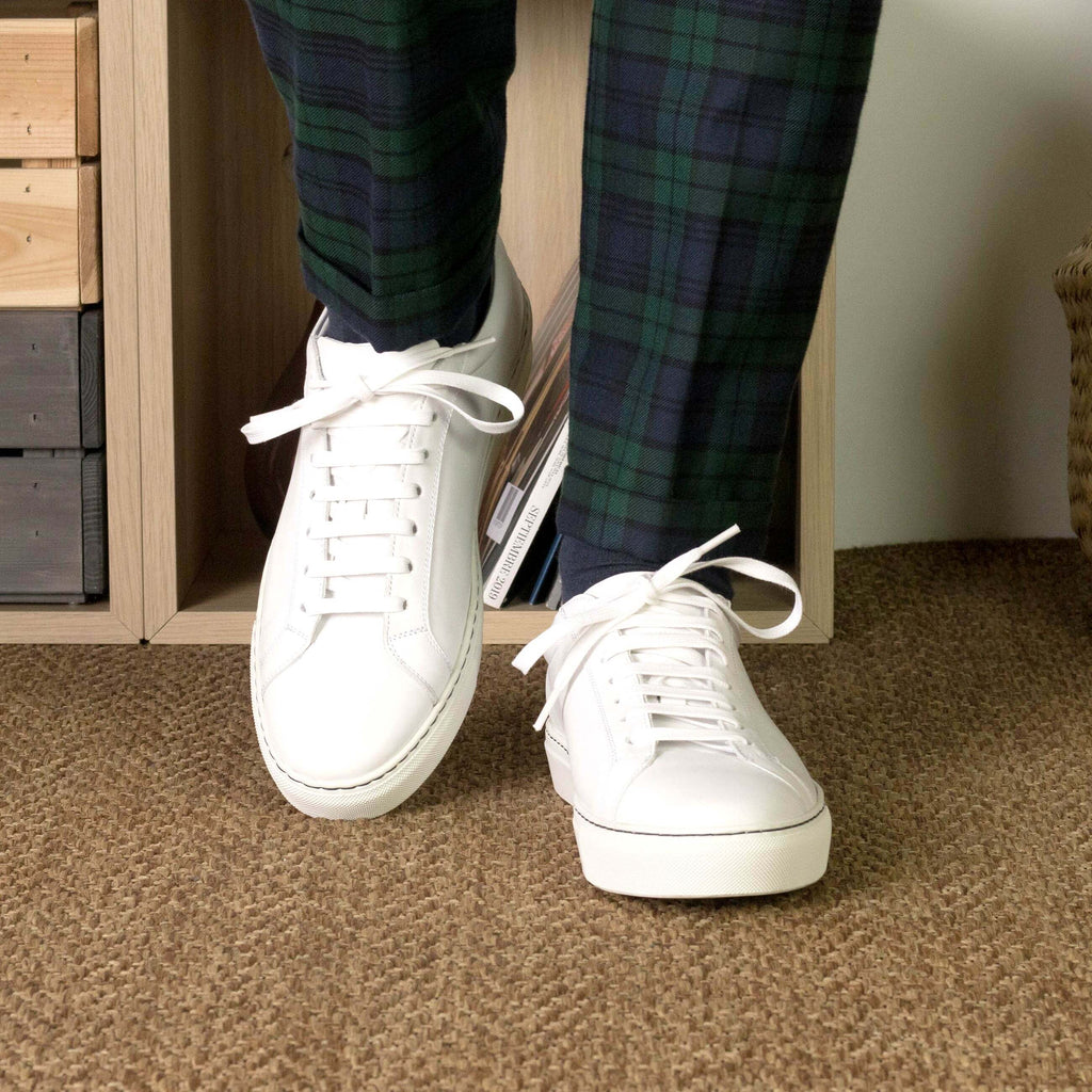 Men's Bespoke White Leather Low-Top Sneakers